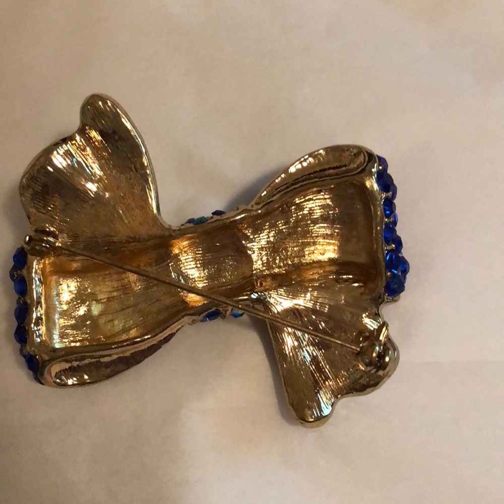 Blue Rhinestone Bow Brooch - Picture 3 of 6